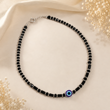 Tisha Black Evil Eye Silver Anklets