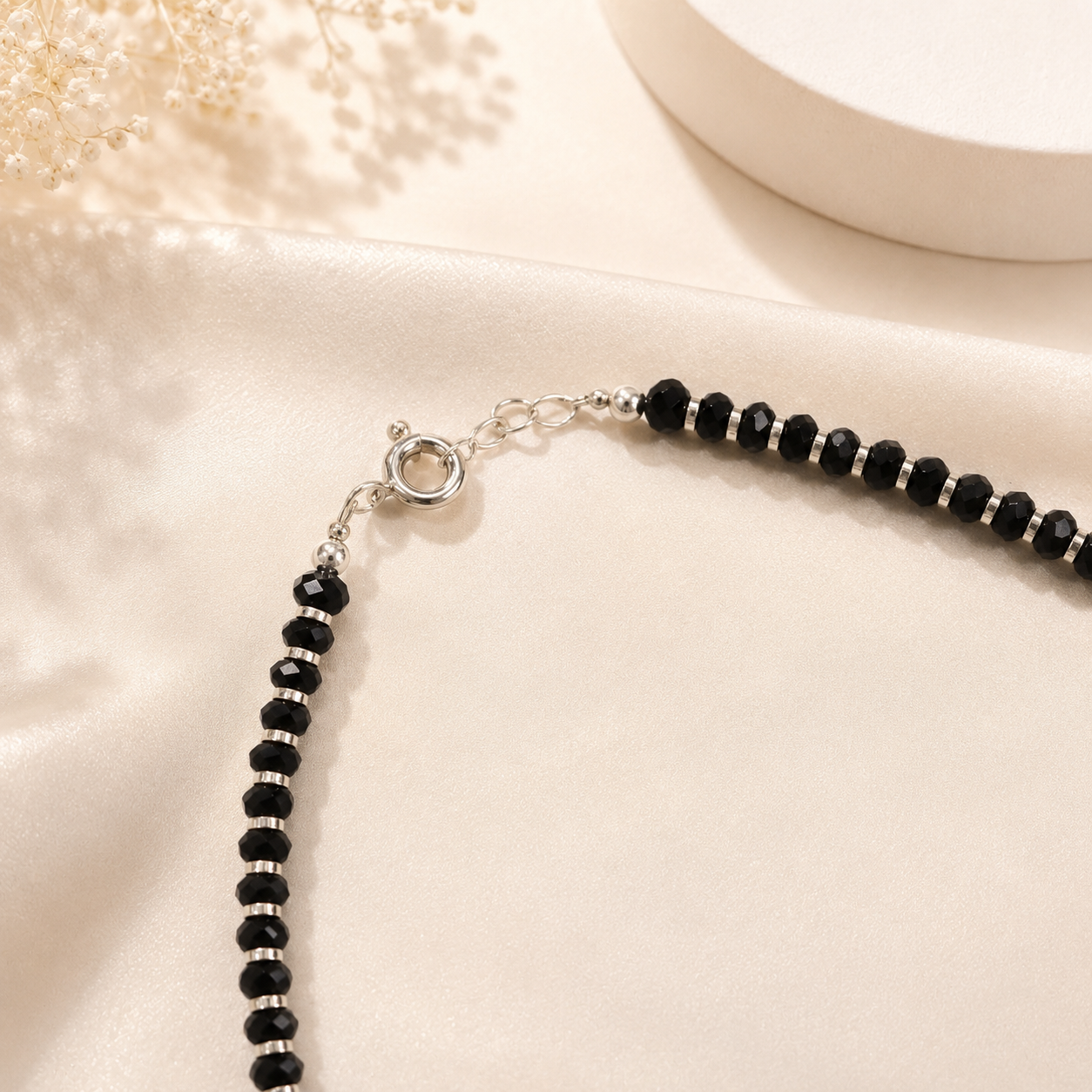 Tisha Black Evil Eye Silver Anklets