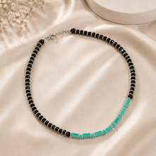 Sara Black Green Beaded Silver Anklets