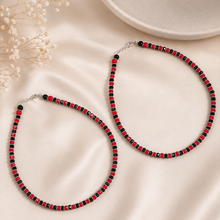 Seema Black Red Beaded Silver Anklets