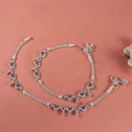 Aishwarya Heart Bliss Silver Anklets