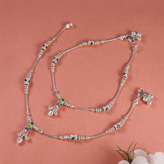 Radha Fusion Vibe Silver Anklets