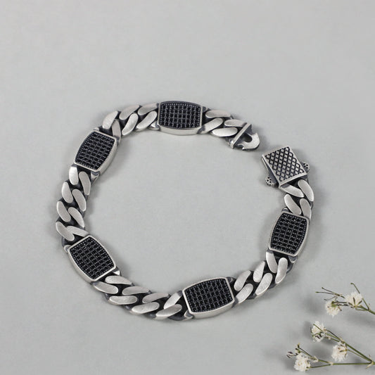 Onyx Tita Bold   Textured   Elegance   Silver Bracelet