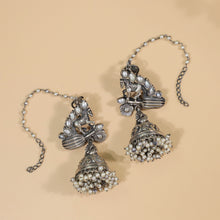 Suhani Horse Design Pearl Chain Silver Jhumki