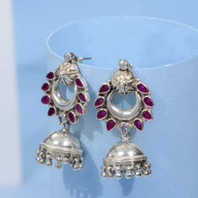 Ishani Antique  Ruby Drop Silver Jhumki