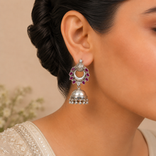 Ishani Antique  Ruby Drop Silver Jhumki