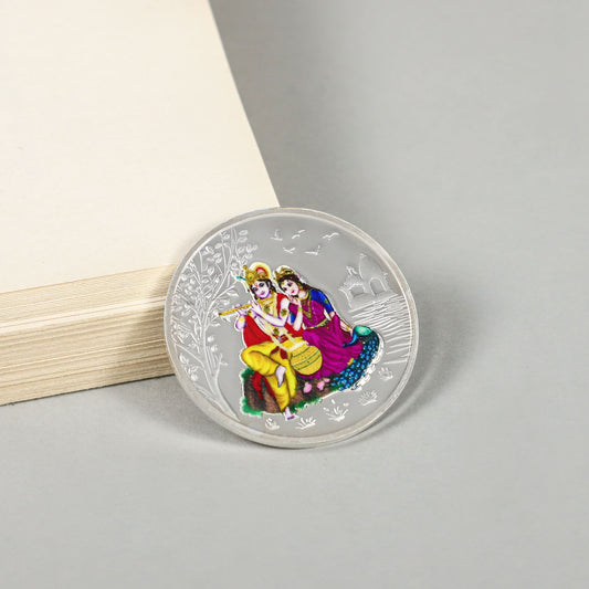Radhakrishna Shringar-  Devotional silver coin keepsake