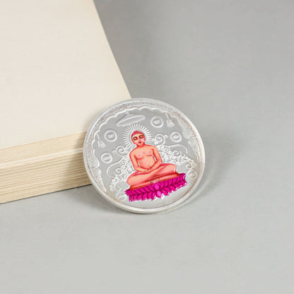 Shanti Siddharth Silver Coin- Divine Jain Tirthankar silver spiritual elegance.
