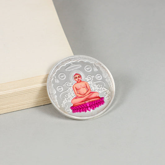 Shanti Siddharth Silver Coin- Divine Jain Tirthankar silver spiritual elegance.