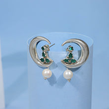 Aarohi Crescent Pearl Drops Silver Earrings