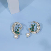 Aarohi Crescent Pearl Drops Silver Earrings