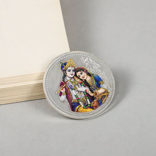 Radha Krishna Coin-Divine silver coin with vibrant Radha Krishna