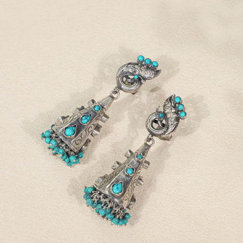 Radhika Ethnic Stone Silver Earrings