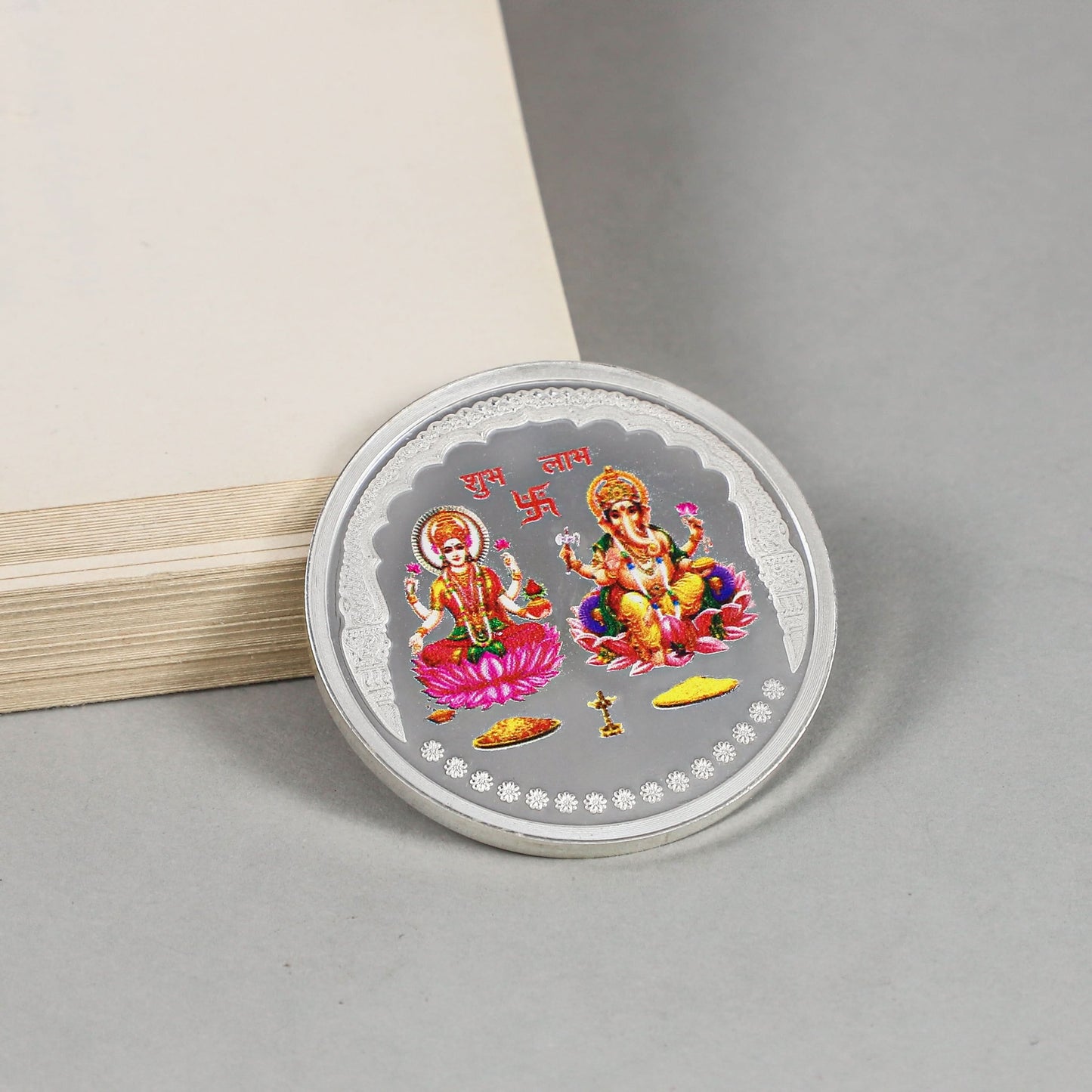 Shubh Labh Silver Coin-featuring Lakshmi and Ganesh Coin