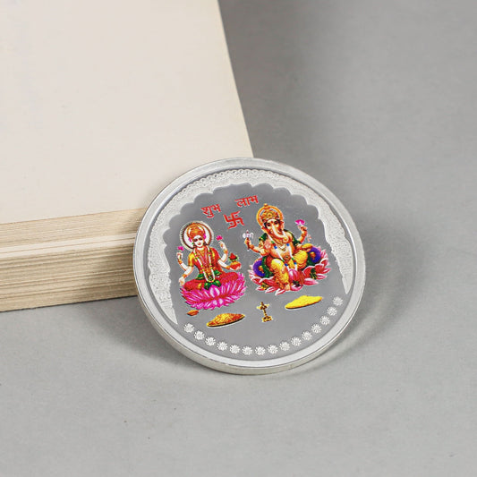 Shubh Labh Silver Coin-featuring Lakshmi and Ganesh Coin