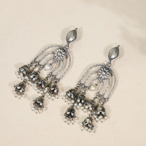 Aarohi Pearl Cascade  Silver Earrings