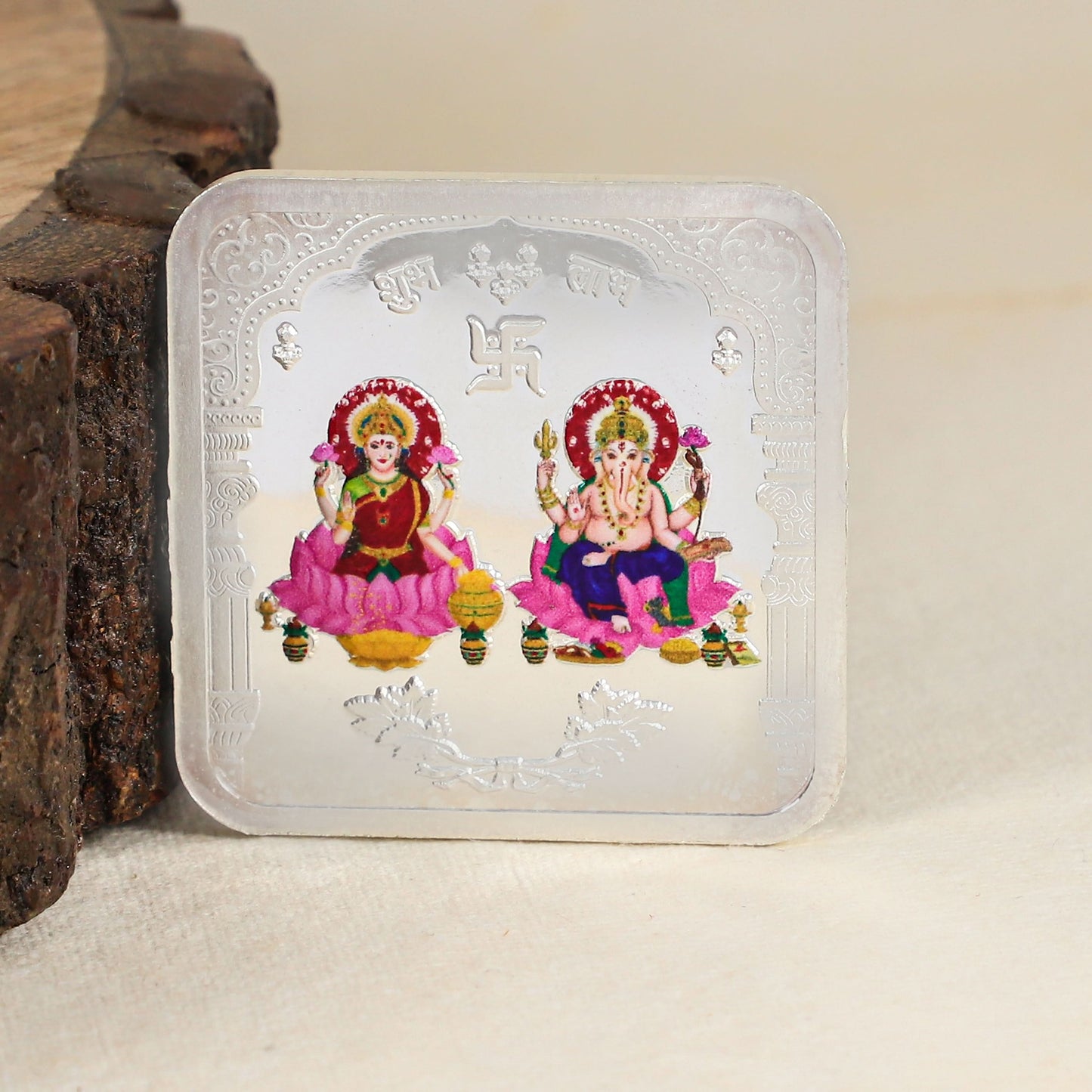 Lakshmi Ganesh Shubh Coin-Silver Plated Lakshmi Ganesh Puja Silver Coin