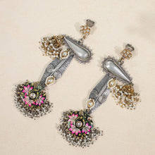 Gauri Floral Pearl Enamel Silver Earrings