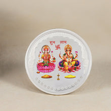 Shubh Labh Coin-Auspicious silver coin with vibrant Lakshmi-Ganesh design