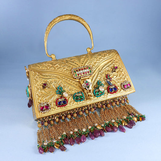 Peacock Motif Bridal Silver Purse