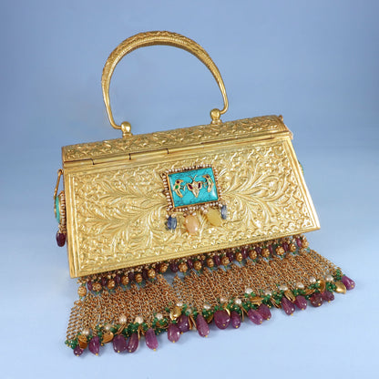 Peacock Motif Bridal Silver Purse