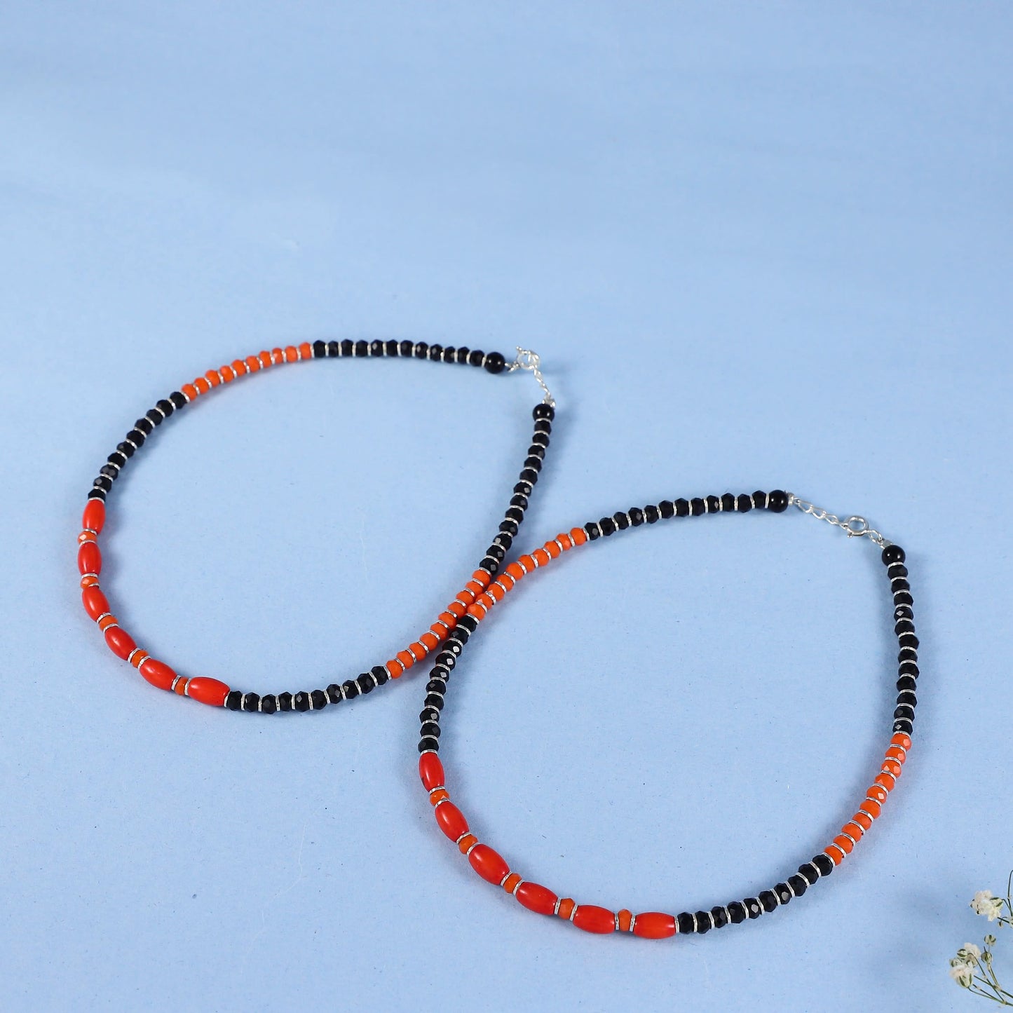 Ethnic red-black Silver anklets