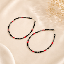 Kavya  Minimal black beaded Silver Anklets