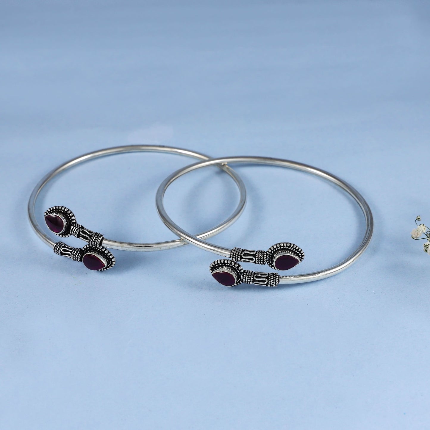 Antique Stone-Studded Anklets Silver Kada