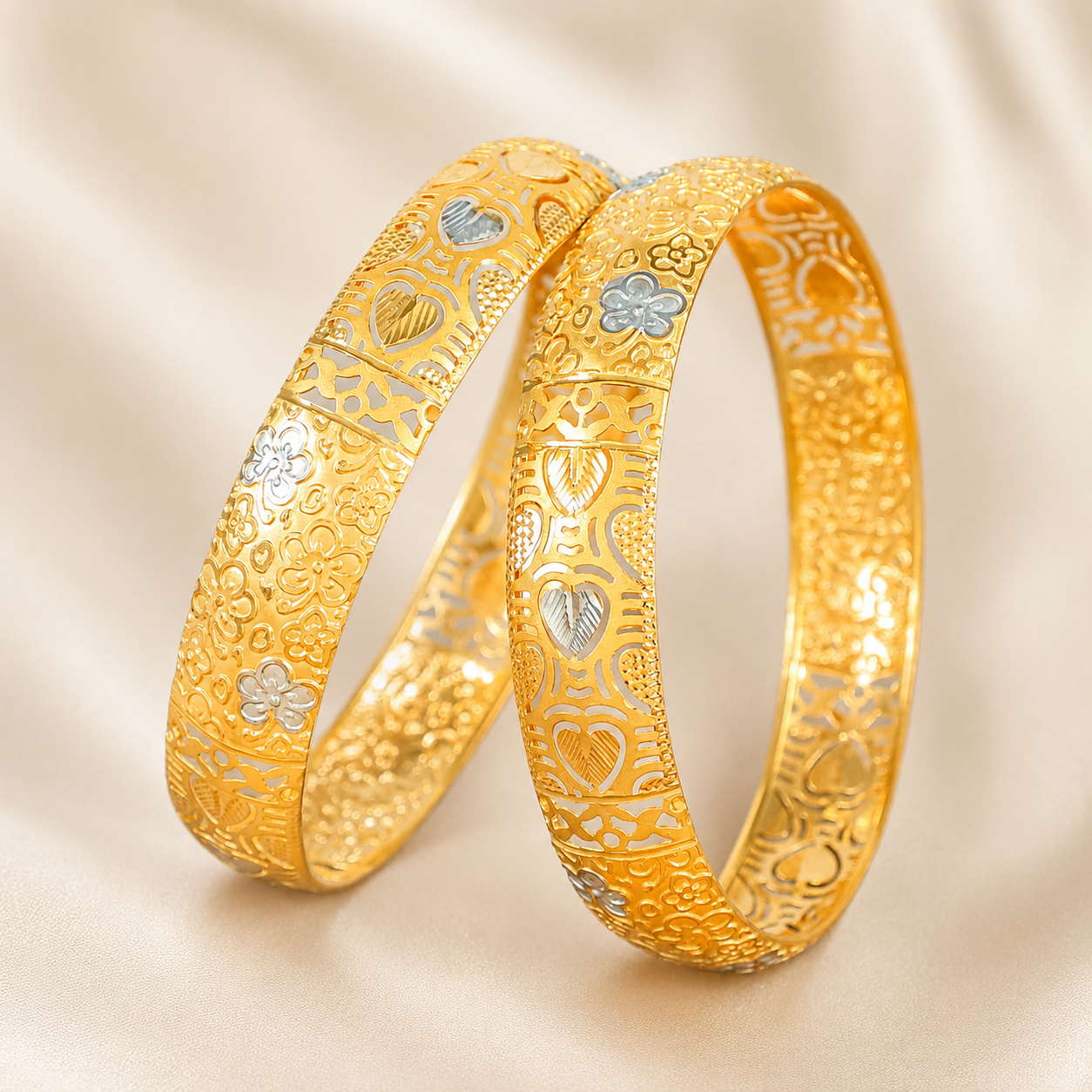 Ishika Regal Floral Heart Gold Bangles