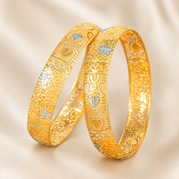 Ishika Regal Floral Heart Gold Bangles