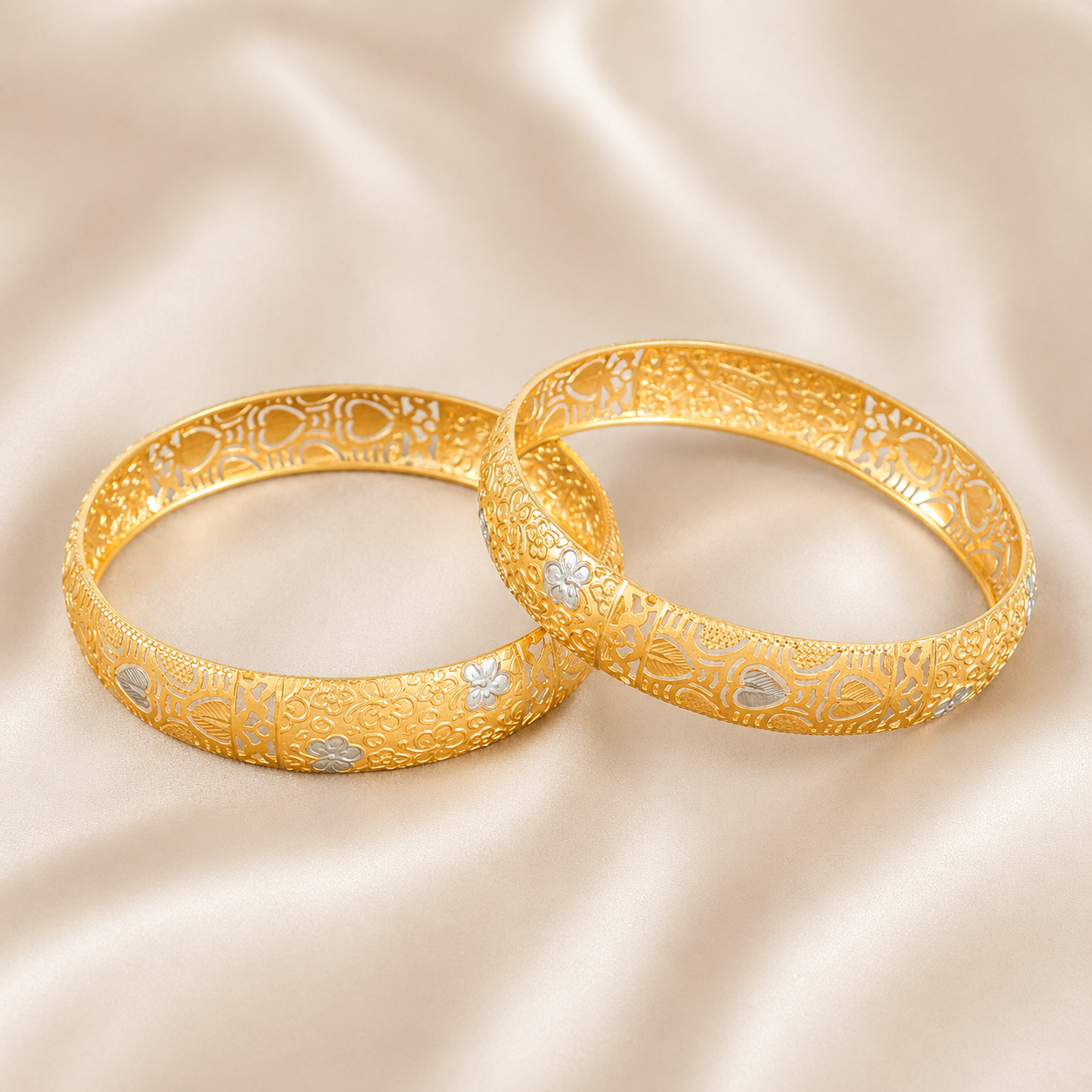 Ishika Regal Floral Heart Gold Bangles