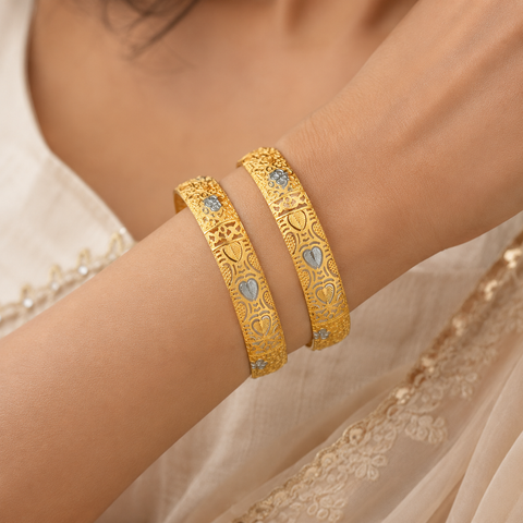 Ishika Regal Floral Heart Gold Bangles