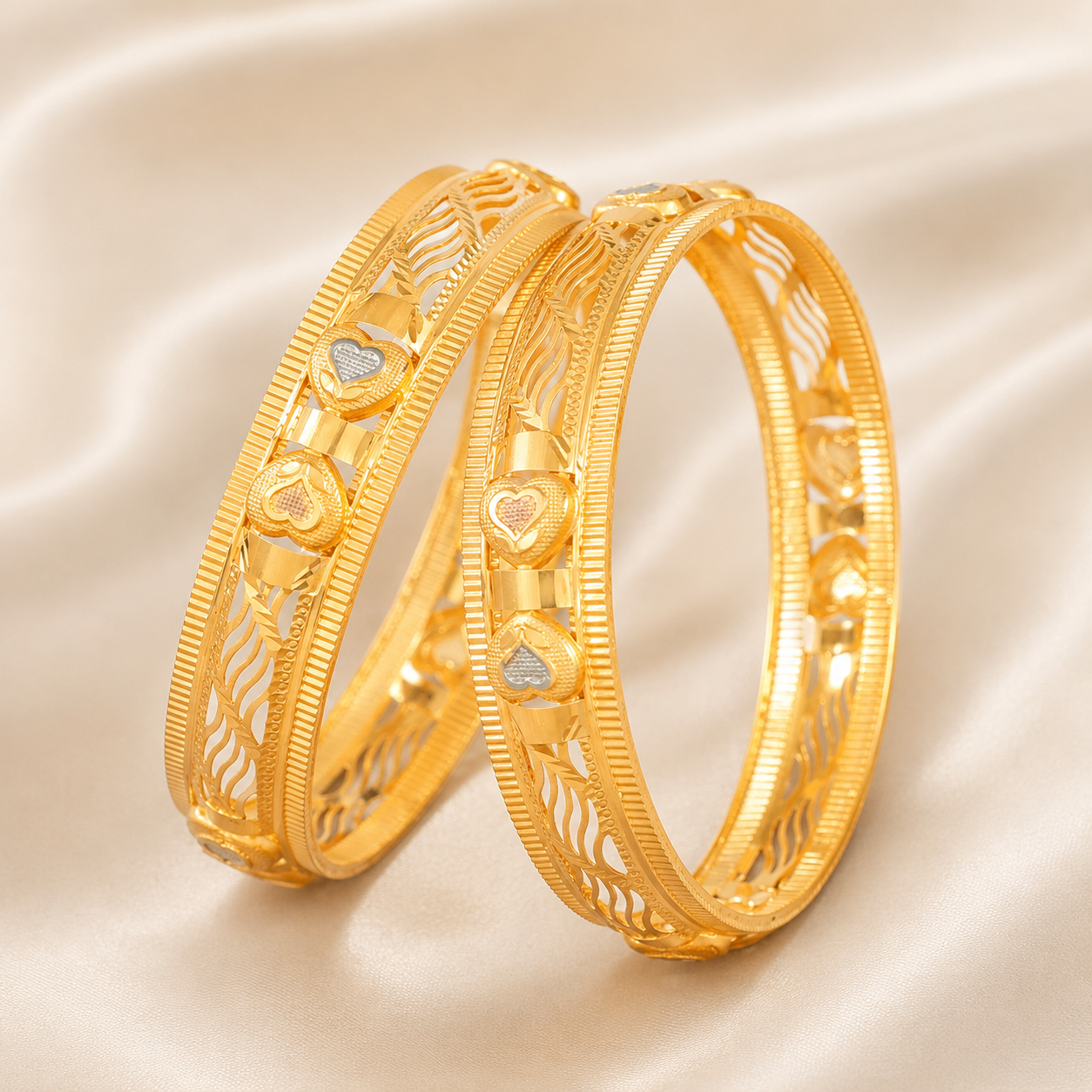 Aarohi Heart Design Gold Bangles