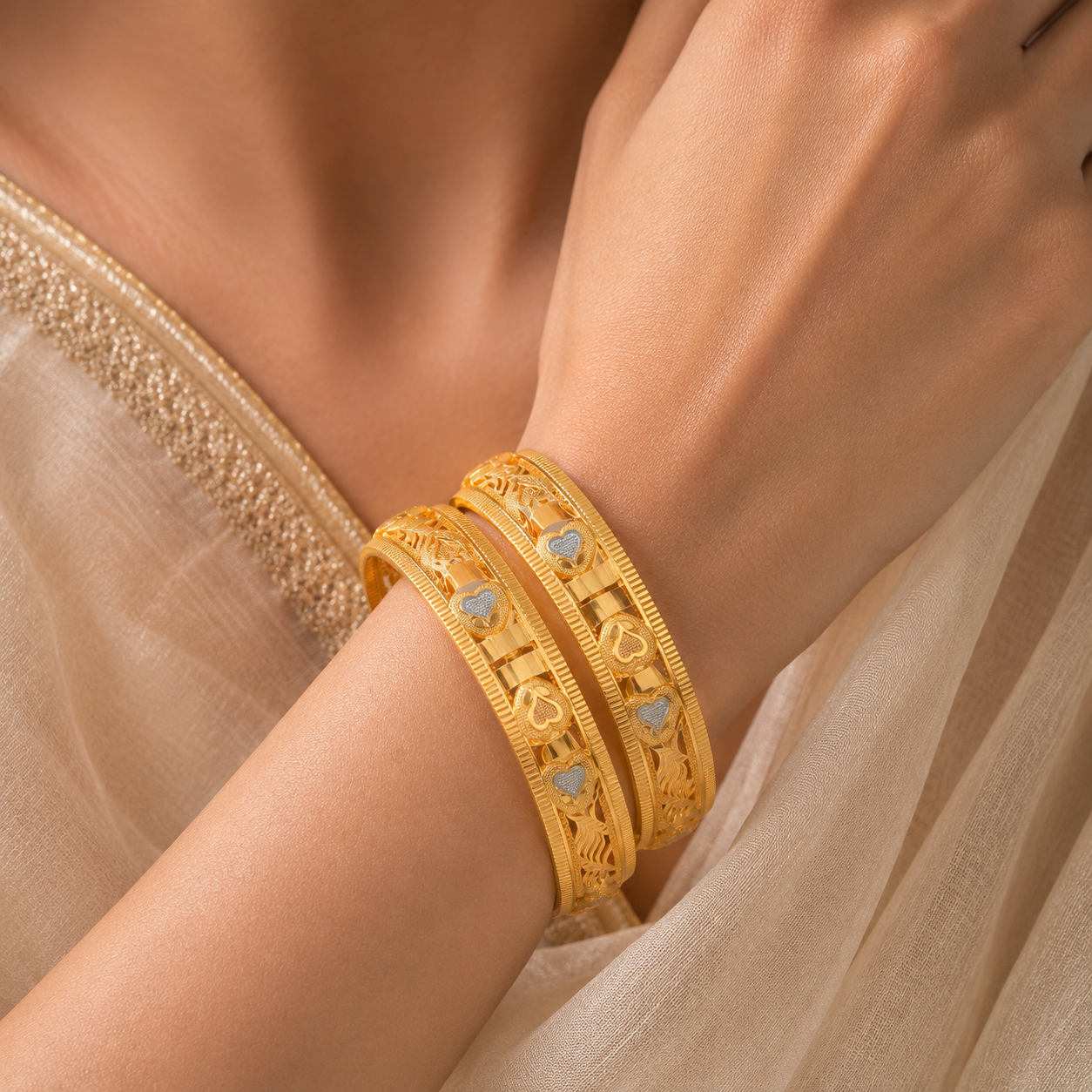 Aarohi Heart Design Gold Bangles