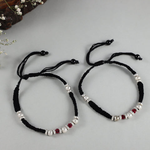 Elegant red stone beads Silver Anklets