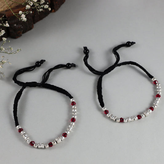 Adjustable black thread Silver Anklets