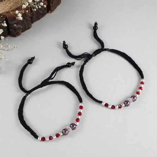 Beaded bloom thread style Silver Anklets