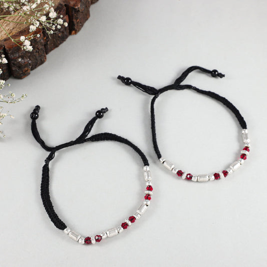 Red Crystal  Silver Sparkle Anklets