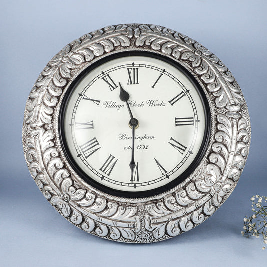Antique Roman Dial Silver Clock