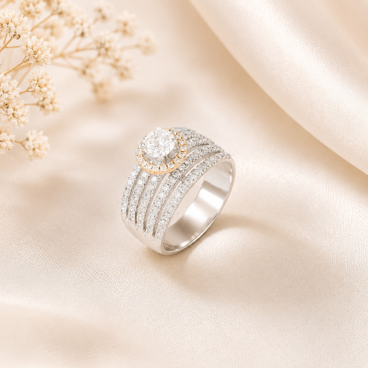 Kirti Multi Row With Centre & Halo Diamond Ring