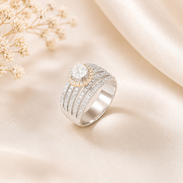 Kirti Multi Row With Centre & Halo Diamond Ring