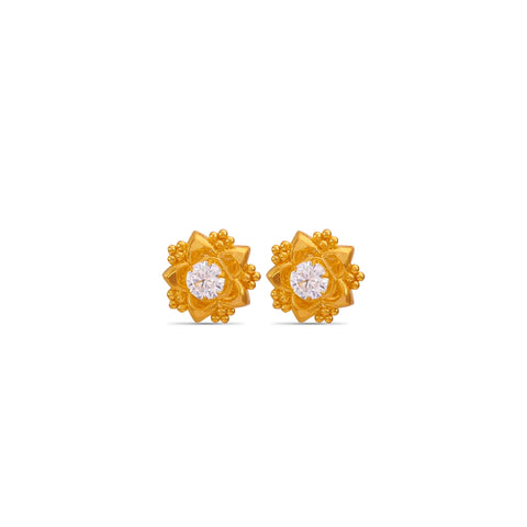 Sara Elegant Earrings Gold Toned Lotus  studs With Sparkling