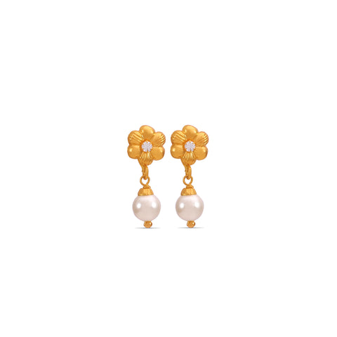 Meera Floral pearl drop Gold Earrings