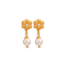 Meera Floral Pearl Drop Gold Earrings
