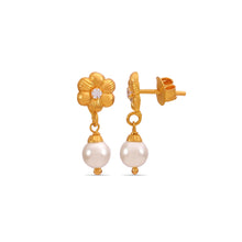 Meera Floral Pearl Drop Gold Earrings
