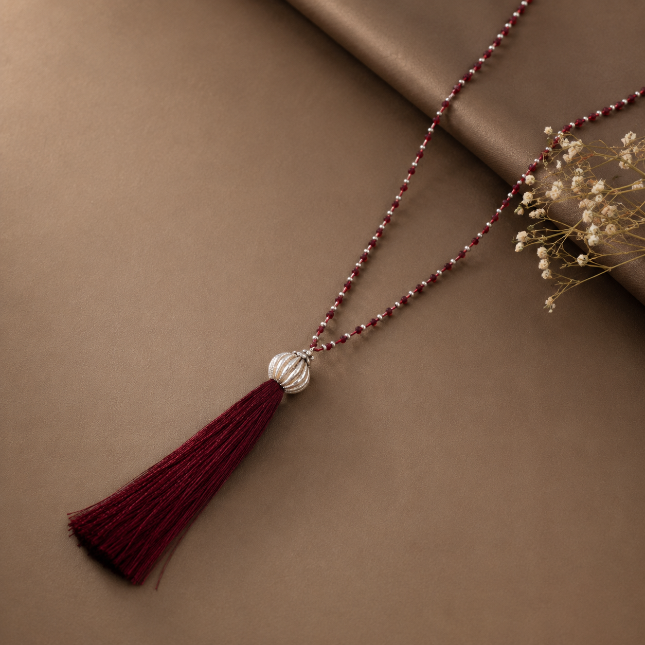 Tanvi Silk Thread Silver Tassel Necklace