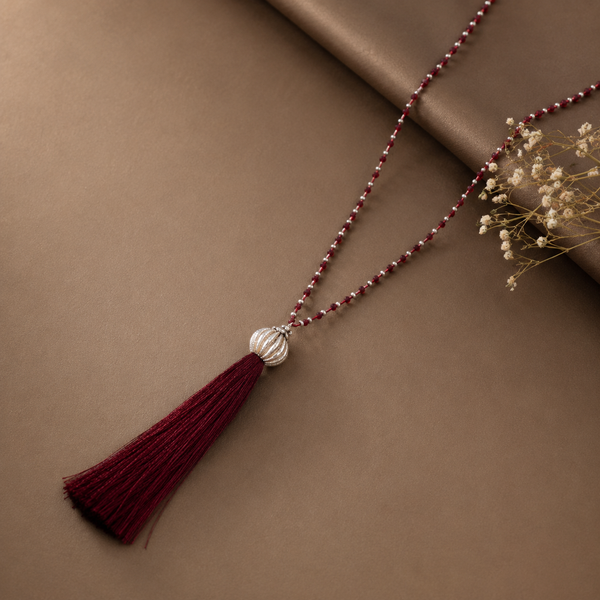 Tanvi Silk Thread Silver Tassel Necklace