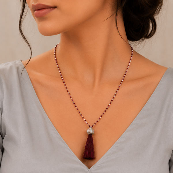 Tanvi Silk Thread Silver Tassel Necklace