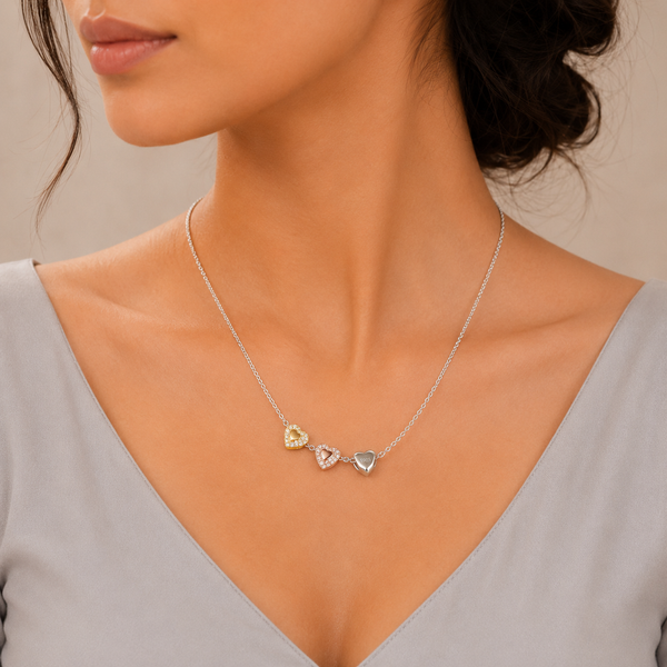 Three Heart Graceful Modern Silver Necklace