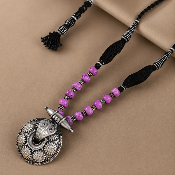 Sun Vibrant Pink Beads Silver Necklace